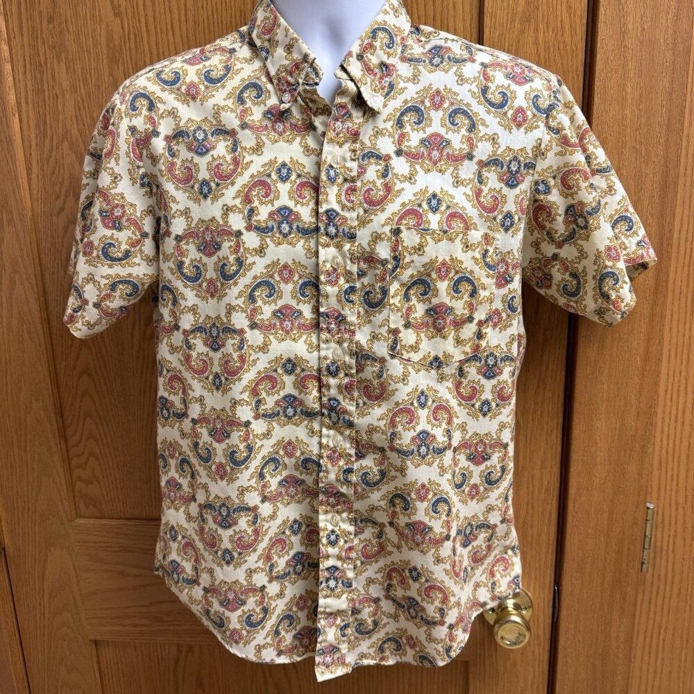 Vintage Bud Berma Button Front Paisley Print s/s Shirt - Sz Medium - 15/15 1/2